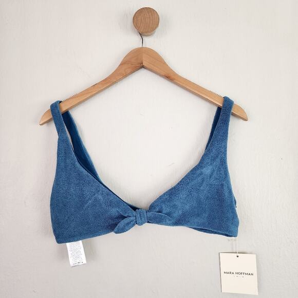 NEW Mara Hoffman Rio Knot Front Scoop Neck Bikini Swim Top in Slate Blue - Picture 1 of 13
